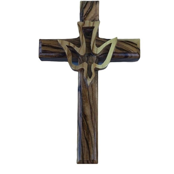 Other - Olive Wood Crucifix Cross Handmade Holy Spirit Dove Jerusalem Holy Land 4 3/4"‎